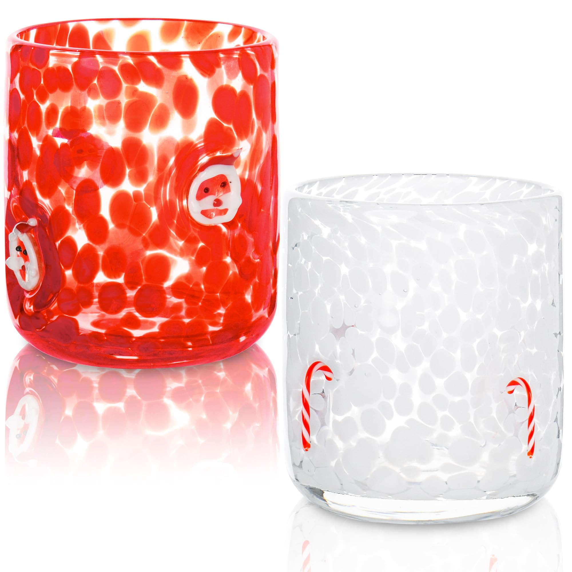 2 Pcs Christmas Icon Glass Cups Set-14 oz Santa Claus and Candy Canes Icon Wine Glasses Double Ol... | Amazon (US)