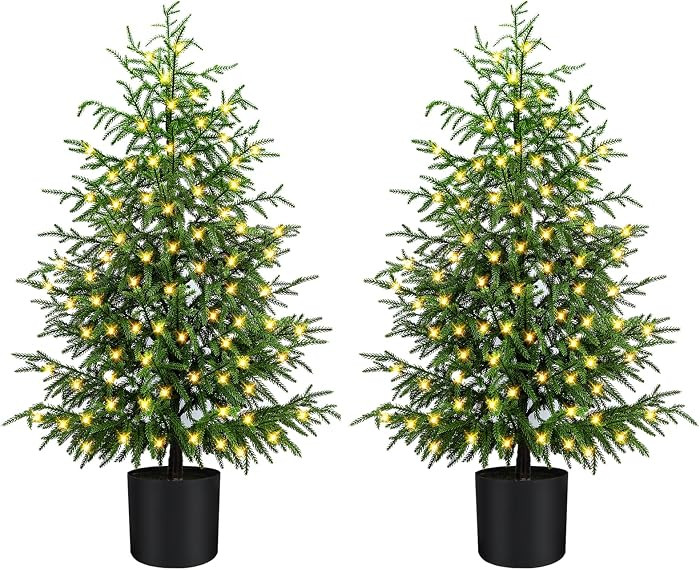 4FT Pre-Lit Artificial Norfolk Pine Christmas Tree – Realistic Potted Tree with 100 LED Lights ... | Amazon (US)