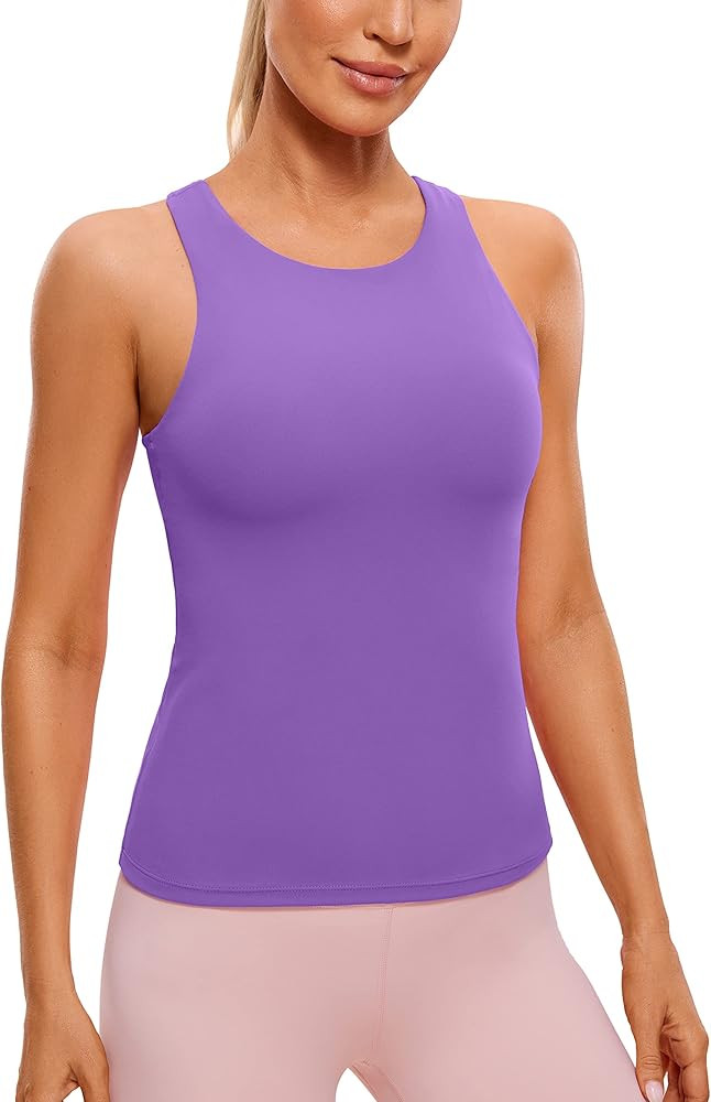 CRZ YOGA Butterluxe Womens Racerback Workout Tank Top with Built in Shelf Bra - Padded High Neck ... | Amazon (US)