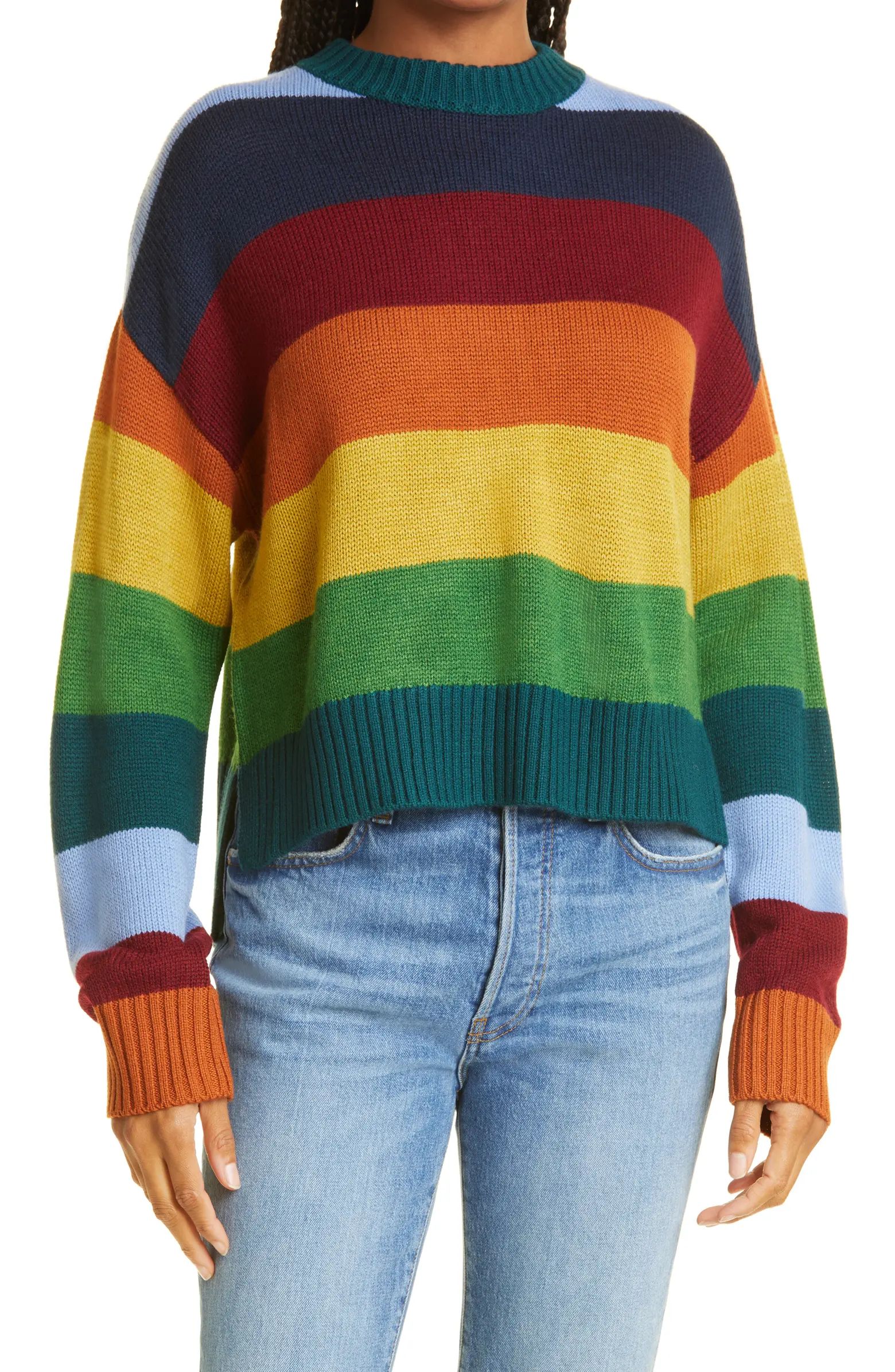 STAUD Goldie Rainbow Stripe Merino Wool Blend Sweater | Nordstrom | Nordstrom