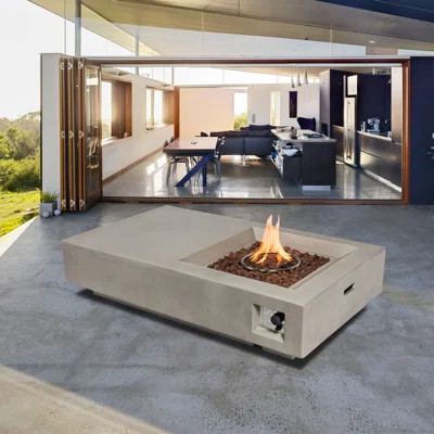 Barnaba 13.8" H x 60" W Concrete Propane Outdoor Fire Pit Table with Extra Big Space as Coffee Table | Wayfair North America