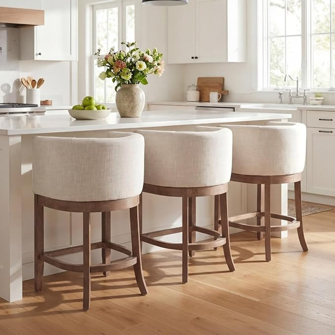 CIMOTA 26" Modern Counter Height Bar Stools Set of 3, Farmhouse Barrel Bar Stools with Backs and ... | Amazon (US)