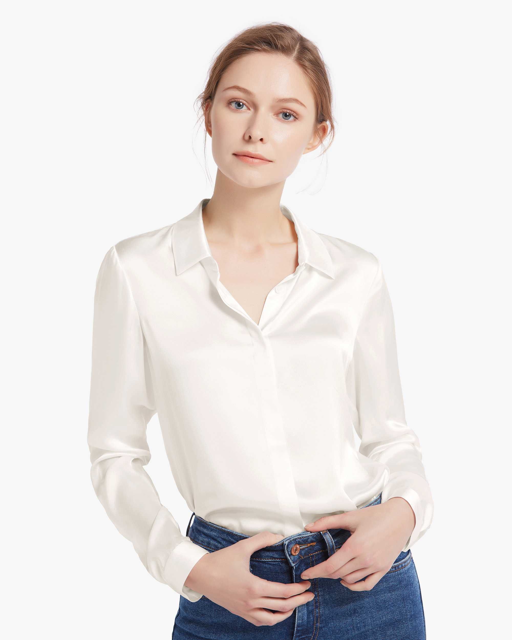 Basic Concealed Placket Silk Shirt | LilySilk