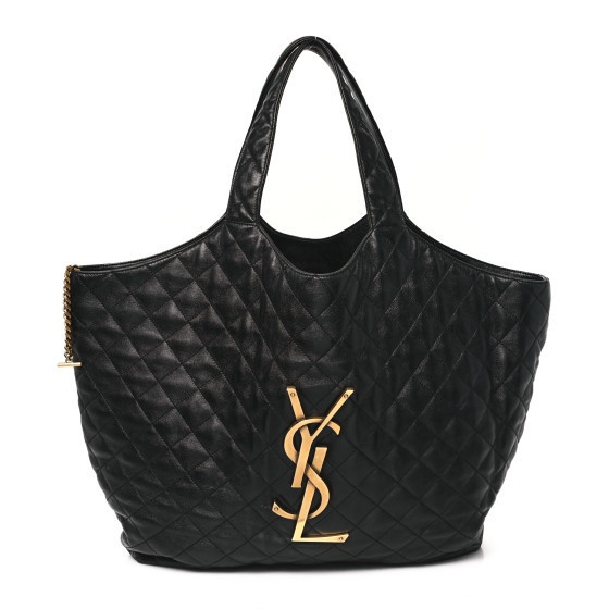 Lambskin Quilted Maxi Icare Shopping Tote Black | FASHIONPHILE (US)