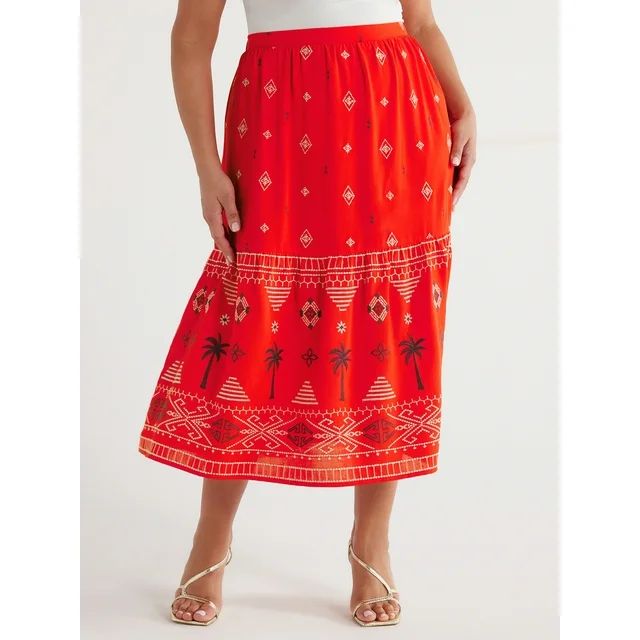 Sofia Jeans Women's and Women's Plus Border Embroidery Skirt, Mid Calf Length, Sizes XS-5X | Walmart (US)