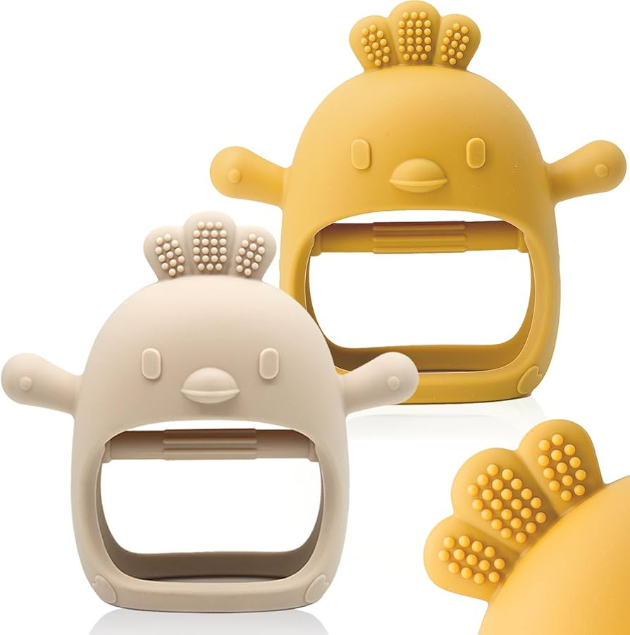 2 Packs Baby Teething Toy for 0-6 6-12 Months, Food Grade Silicone Teething Mitten, Anti Dropping... | Amazon (US)