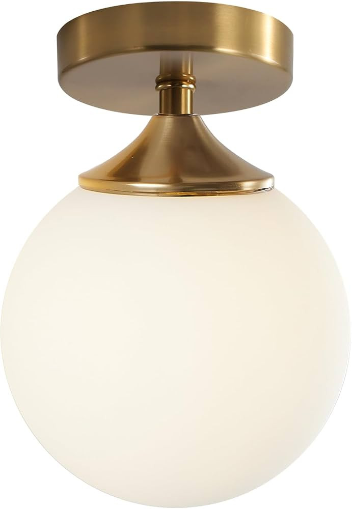 KCO Brass Gold Small 5.9\u201d Milk Glass Globe Semi Flush Mount Ceiling Light | Amazon (US)