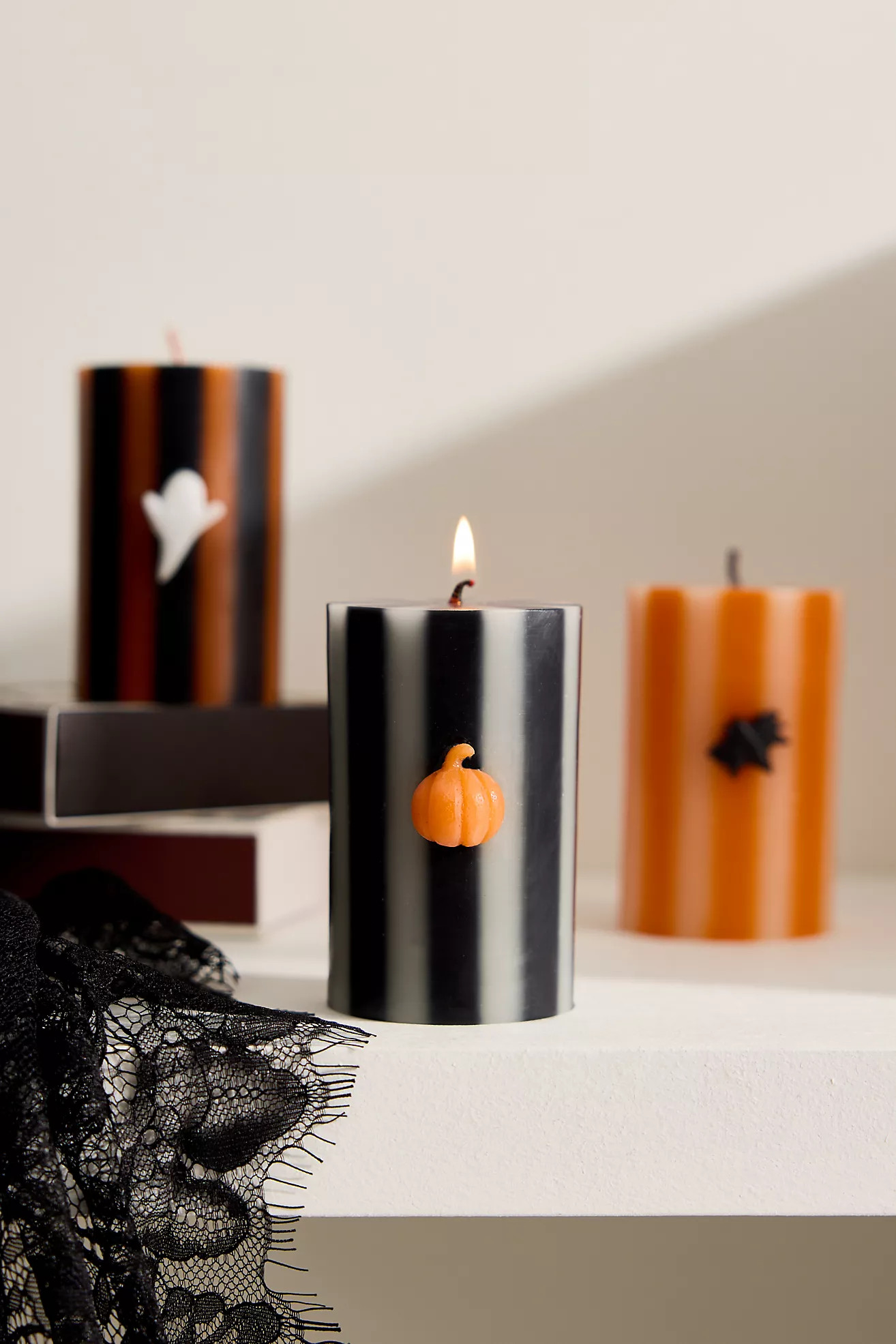 Meri Meri Halloween Striped Pillar Candles, Set of 3 | Anthropologie (UK)
