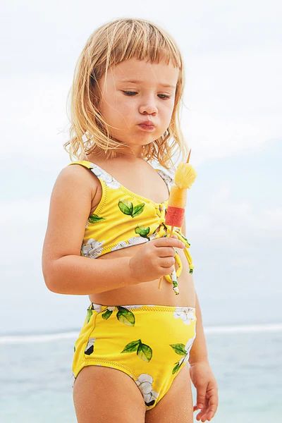 Yellow Floral Printed Front Tie Bikini for Toddler Girls and Girls | Cupshe