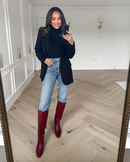 Fall outfit styling black blazer and red boots! Size US 4 black blazer, 25 jeans (size down one), XS layering turtleneck, boots fit TTS





Fall fashion
Fall fashion trends
Cherry red

#LTKSeasonal #LTKstyletip #LTKfindsunder100