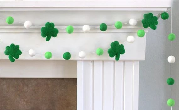 Shamrock Felt Ball Garland St. Patrick's Day- Green White - Pom Pom - Holiday- Party Decor- 1" (2... | Etsy (US)
