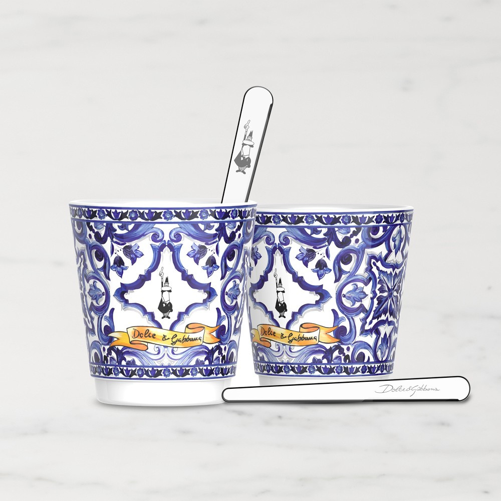 Bialetti Dolce &amp; Gabbana Espresso Cups with Gold Stirrers, Set of 2, Blu Mediterraneo | Williams-Sonoma