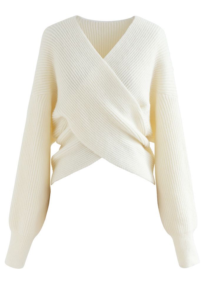 Crisscross Ribbed Knit Crop Sweater in Ivory | Chicwish