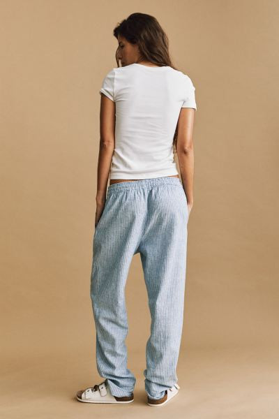 Linen-blend Joggers - Light blue/striped - Ladies | H&M US | H&M (US + CA)