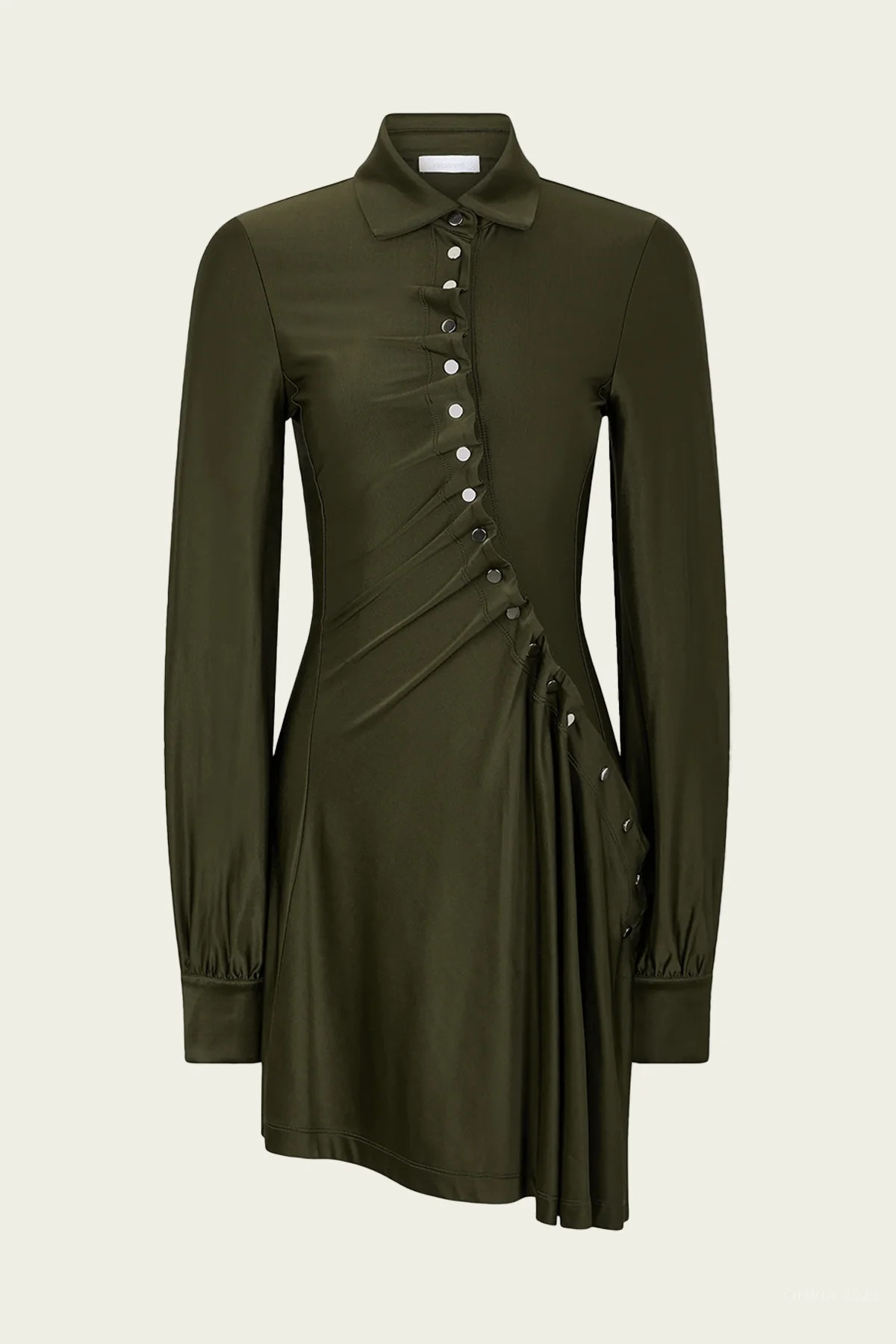 Draped Jersey Mini Dress in New Khaki - Green 40 EU | Shop Olivia