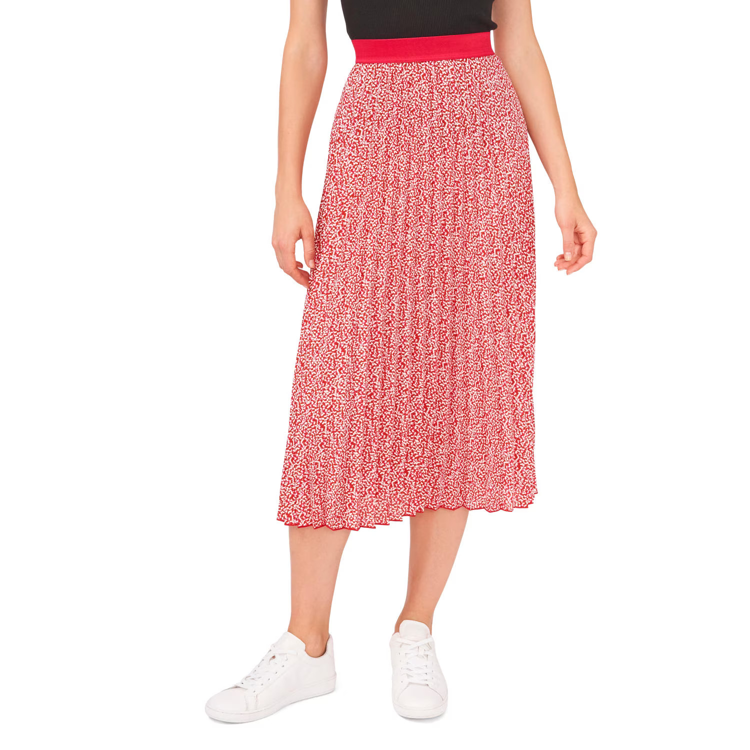 Vince Camuto Women s Trendy Elastic Waist Printed Pleated Midi Skirt (Red/Pink/Ivory  XL) | Walmart (US)