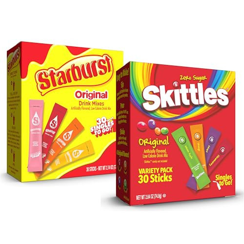 Skittles & Starburst Singles To Go Original & Starburst Flavors, 60 Count Variety Pack, Watertok Powdered Drink Mix, Zero Sugar, Low Calorie, Includes 4 Tropical & 4 Starburst Flavors | Amazon (US)