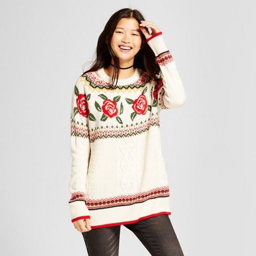 Women's Floral Pullover Sweater - Mossimo Supply Co.™ Cream | Target