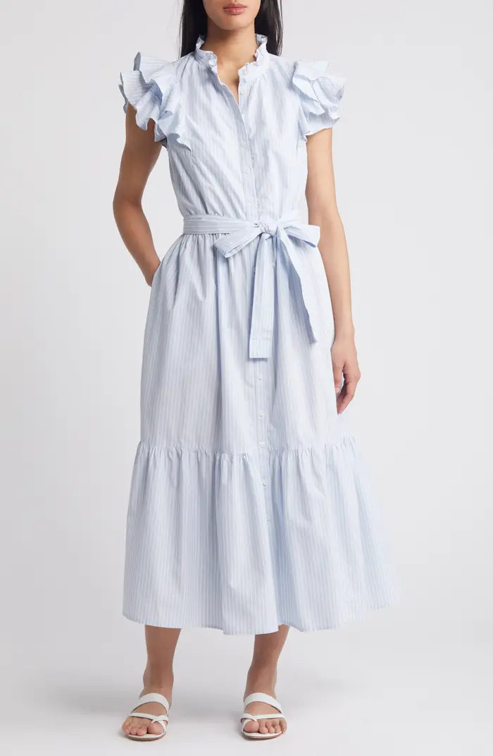 Caslon® Stripe Ruffle Sleeve Maxi Dress | Nordstrom | Nordstrom