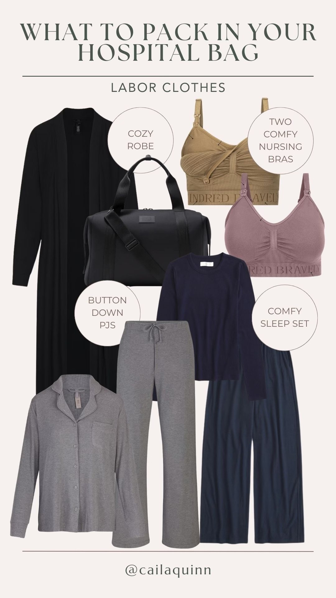 What to pack in your hospital bag
🤍 Labor Clothing
• 3 outfits total
 – Button-down pajamas 
 – Comfy sleep set for after your first shower
 – Going-home outfit
• 1 soft robe
• 2 comfy breastfeeding bras

#LTKKids #LTKHoliday #LTKBaby