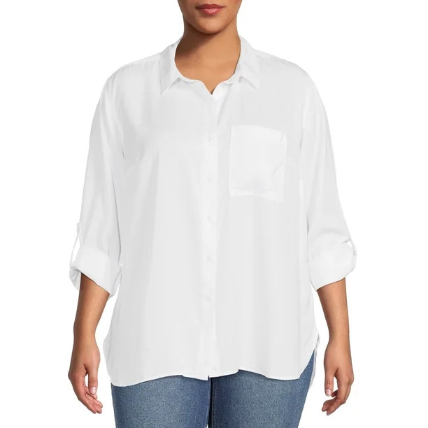 Terra & Sky Women’s Plus Size Button Front Shirt with Long Sleeves | Walmart (US)