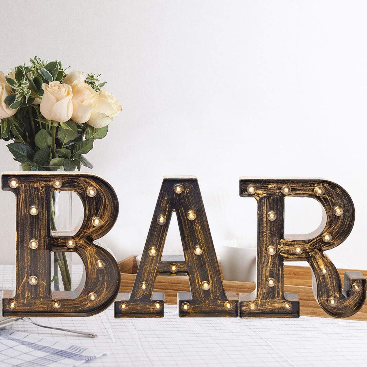 Light Up BAR Sign, LED Vintage Letters Home Decor Name Signs - Illuminated Marquee Letter Sign Li... | Amazon (US)