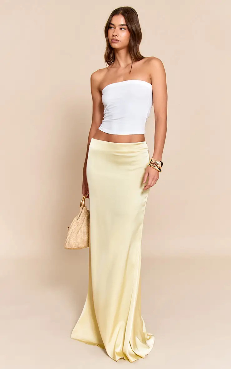 Lemon Satin Floaty Maxi Skirt | PrettyLittleThing USA | PrettyLittleThing US