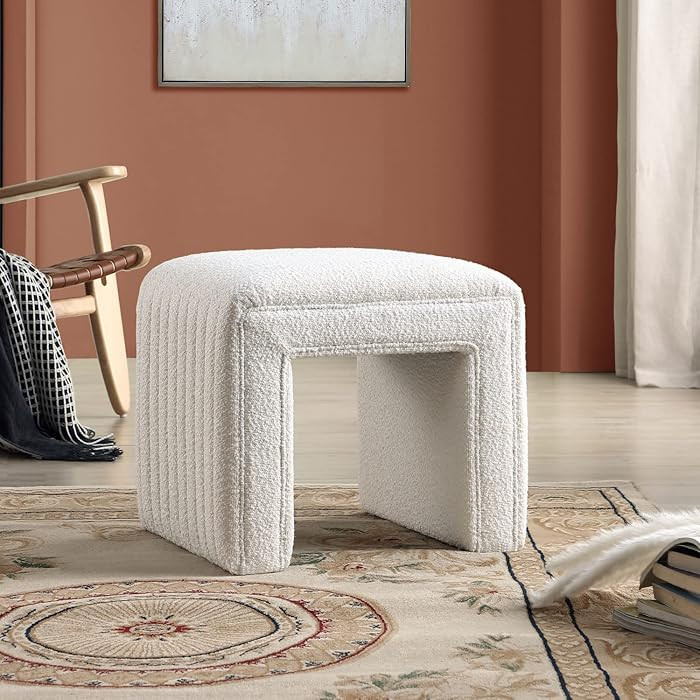 Get Set Style Vanity Stool Chair,Modern Boucle Ottoman Foot Stool with Wooden Legs Sofa Bench Foo... | Amazon (US)
