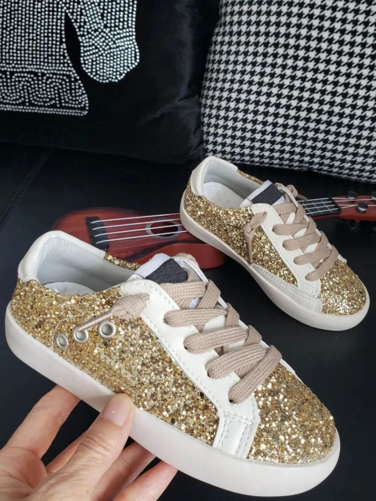 Pure Gold Glitter Sneakers by Liv and Mia | Mia Belle Girls