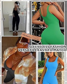 AURUZA Jumpsuit for Women Workout Seamless Jumpsuits Yoga Ribbed One Piece Tank Tops Rompers Slee... | Amazon (US)