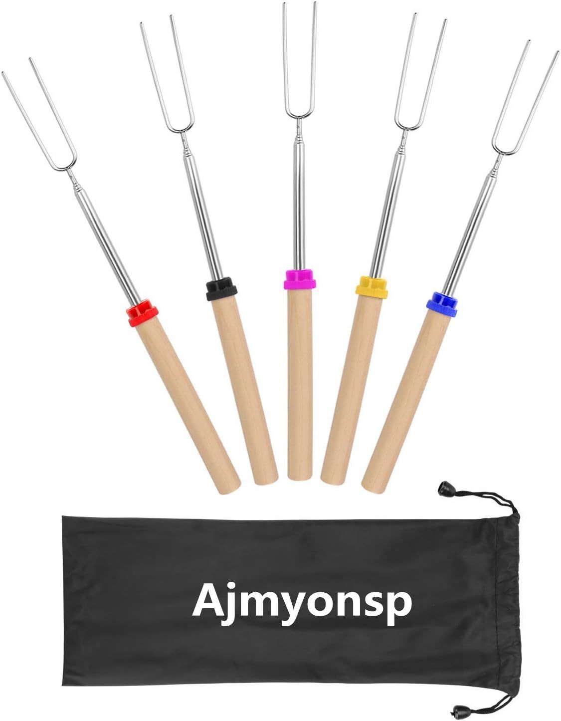 Ajmyonsp Marshmallow Roasting Sticks with Wooden Handle Extendable Forks Set of 5Pcs Telescoping ... | Amazon (US)