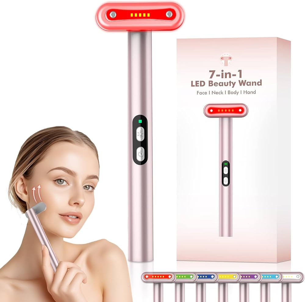 Face-Massager, Red Light Therapy for Face, 7 Colors Led Face Wand Light Therapy Facial Massager T... | Amazon (US)