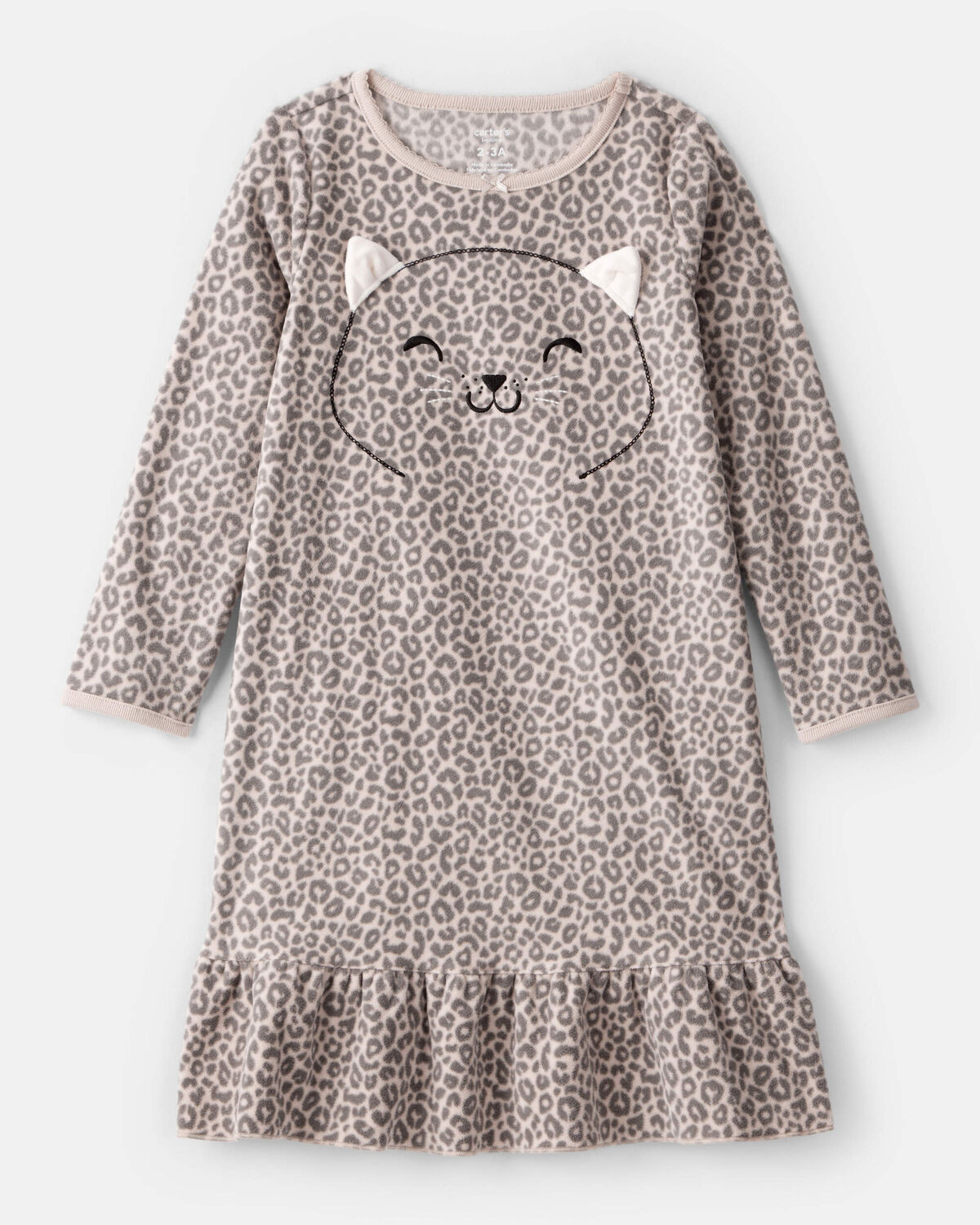 Girls Leopard Print Fleece Long-Sleeve Loose Fit Night Gown - Brown | Carter's | Carter's Inc