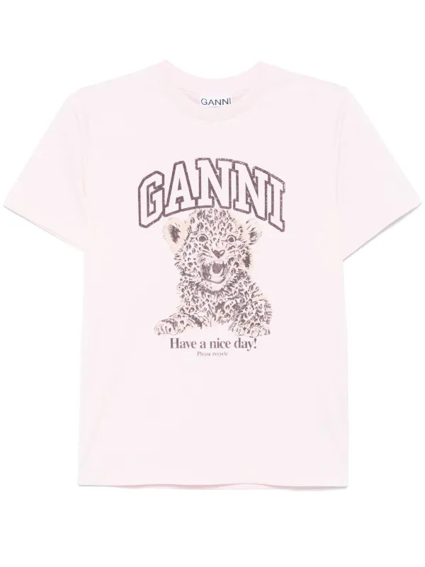 GANNI leopard-print Jersey T-shirt | Pink | FARFETCH AU | Farfetch Global