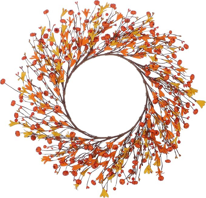 Artificial Fall Pumpkin Wreath,18” Autumn Berry Wreath Orange Wreath for Front Door Home Farmho... | Amazon (US)