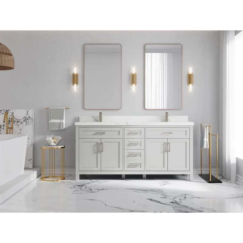 72'' Free Standing Double Bathroom Vanity with Quartz Top | Wayfair North America
