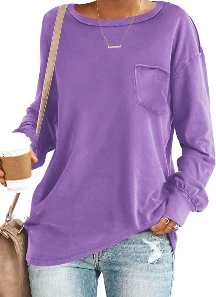Panadila Long Sleeve Shirts for Women with Pockets Oversized Tees Loose Fit Tunic Tops Basic Pull... | Amazon (US)