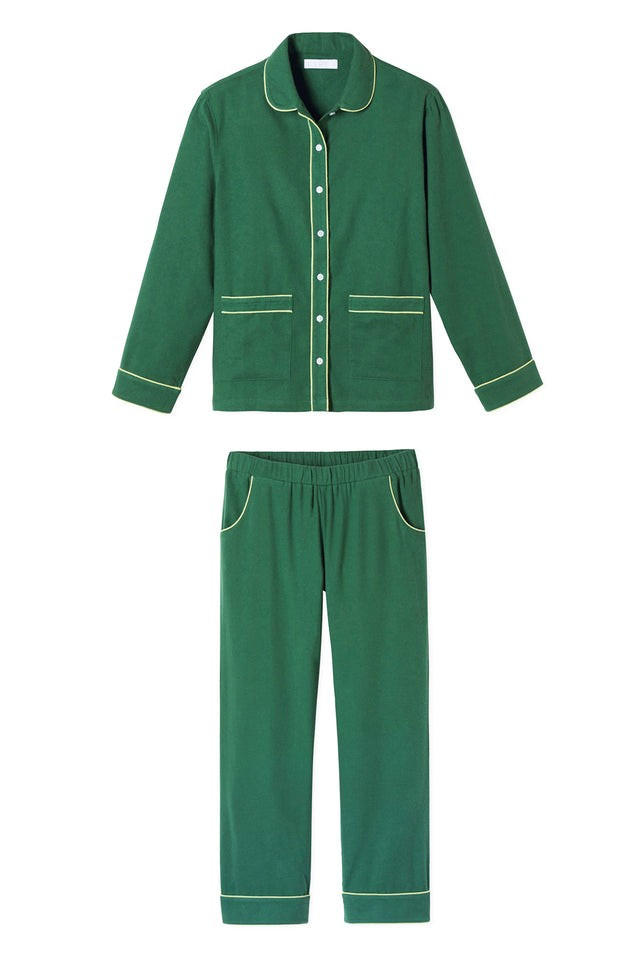 Flannel Piped Pants Set in Grove | LAKE Pajamas