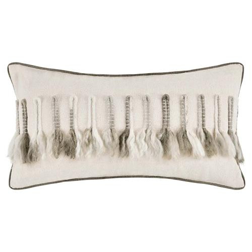 Trina Modern Classic Brown Wool Cream Linen Decorative Lumbar Pillow - 14x26 | Kathy Kuo Home