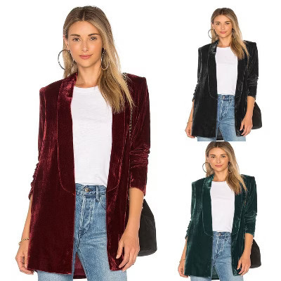 BLUEMING Velvet Blazer Women's Tailored Slim Fit Fashion Casual Chic Open Front Cardigan Style Versatile Staple Jacket Navy M | Target