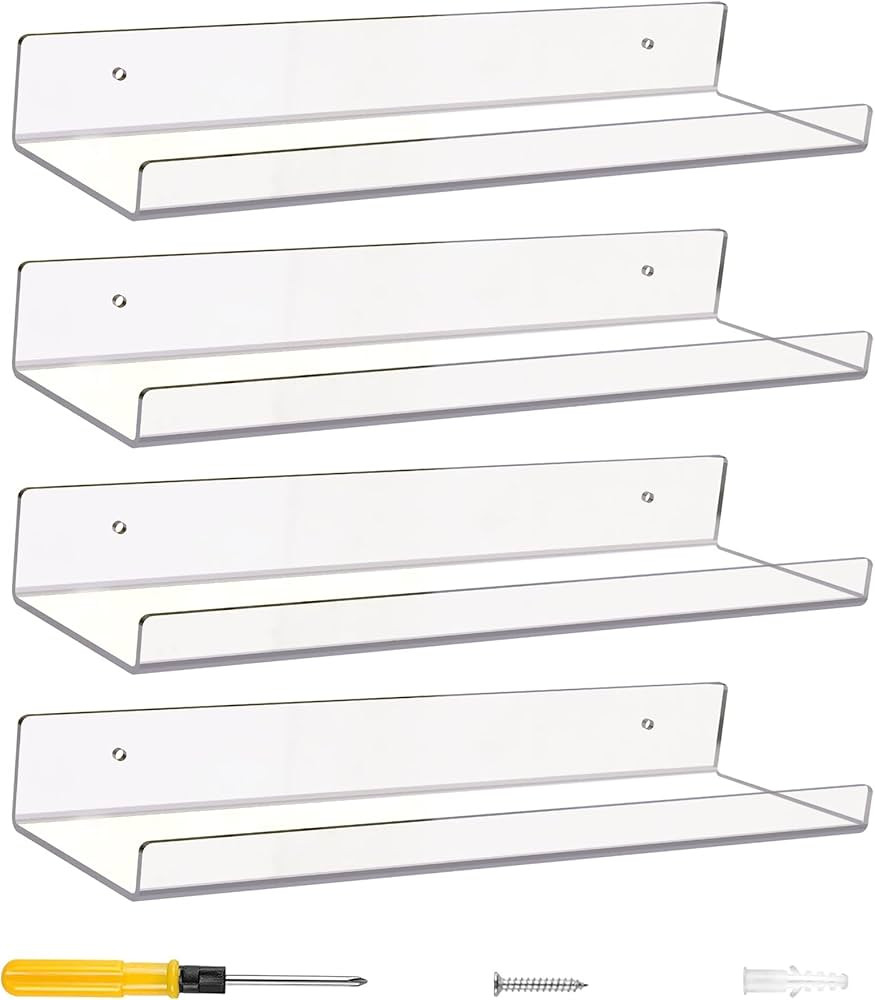 ACRADEC Acrylic Shelves for Wall Set of 4, 15” x 4” - Spacious Clear Shelves with Mounting Ki... | Amazon (US)