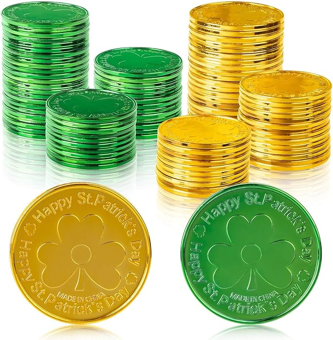 St Patricks Day Gold Coins, 56-Pack (28 Green & 28 Gold) 1.38In Shamrock Plastic Coins for St Pat... | Amazon (US)