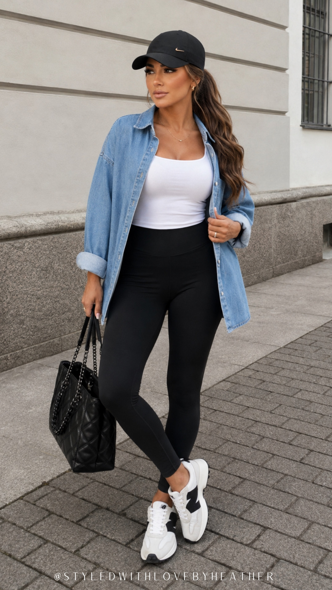 This is your sign to stop overthinking the casual outfits. 👏 A relaxed denim button-down, fitted leggings, and fresh sneakers make the easiest throw-on-and-go combo that still looks completely put together. Shop the look through my LTK + follow for more everyday outfit inspo! 🖤 

 #LTKdayinmylife #LTKootd #LTKPetite