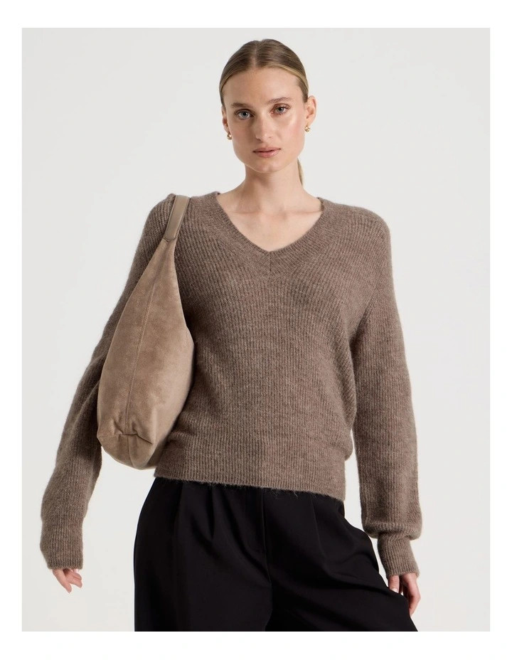 BlaqV Neck Knit Jumper in Taupe | Myer