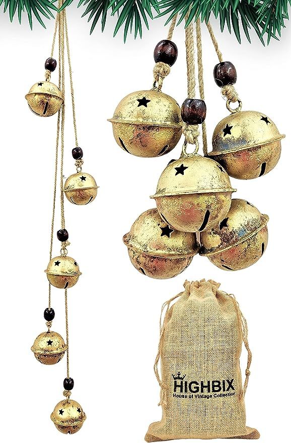Amazon.com: HIGHBIX Set of 5 Harmony Jingle Bells Vintage Handmade Rustic Lucky Christmas Hanging... | Amazon (US)