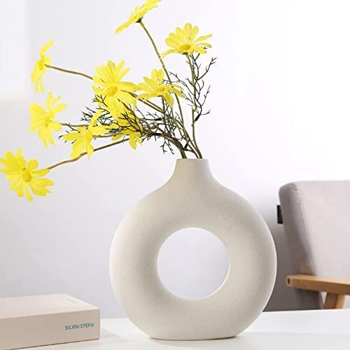 DHYXZCA White Circle Ceramic Vase for Decor , Circular Matte ​Hollow Donut Flower Vase Decorati... | Amazon (US)
