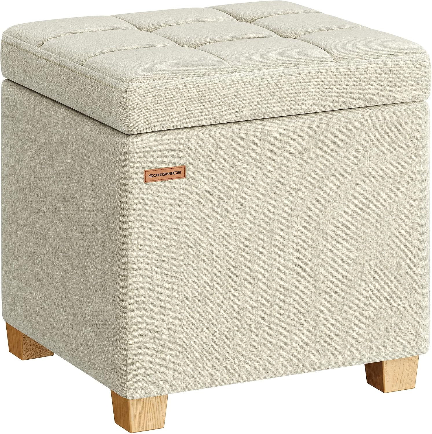 SONGMICS Square Storage Ottoman with Hinged Lid, 16.9 x 16.9 x 18.1 Inches | Amazon (US)