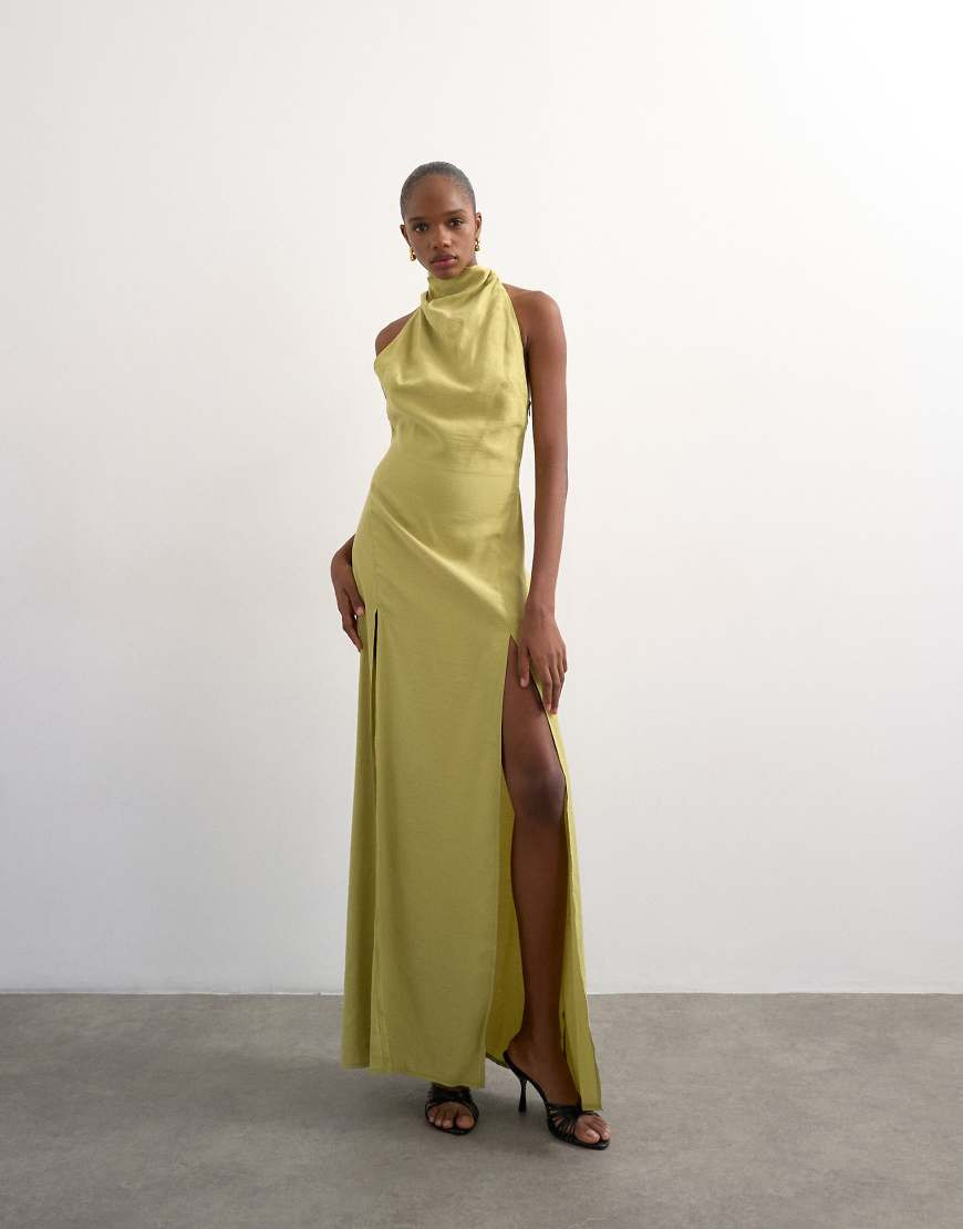Topshop halter cowl maxi dress in lime-Green | ASOS (Global)