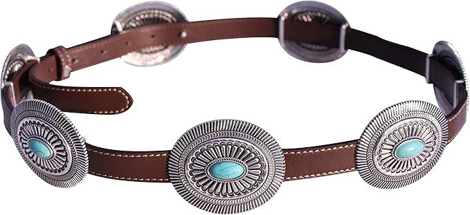 Wonderent Western Turquoise Metal Concho Leather Belt No.9 | Amazon (US)