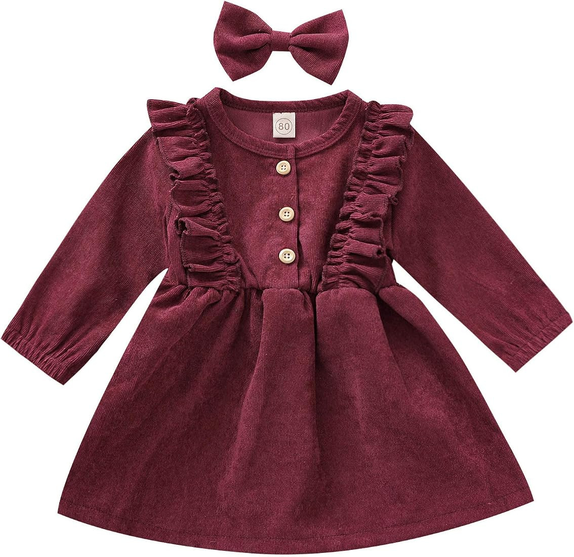 Karuedoo Kids Toddler Baby Girl Corduroy Ruffle Long Sleeve Dress Princess Party Dress Fall Winte... | Amazon (US)